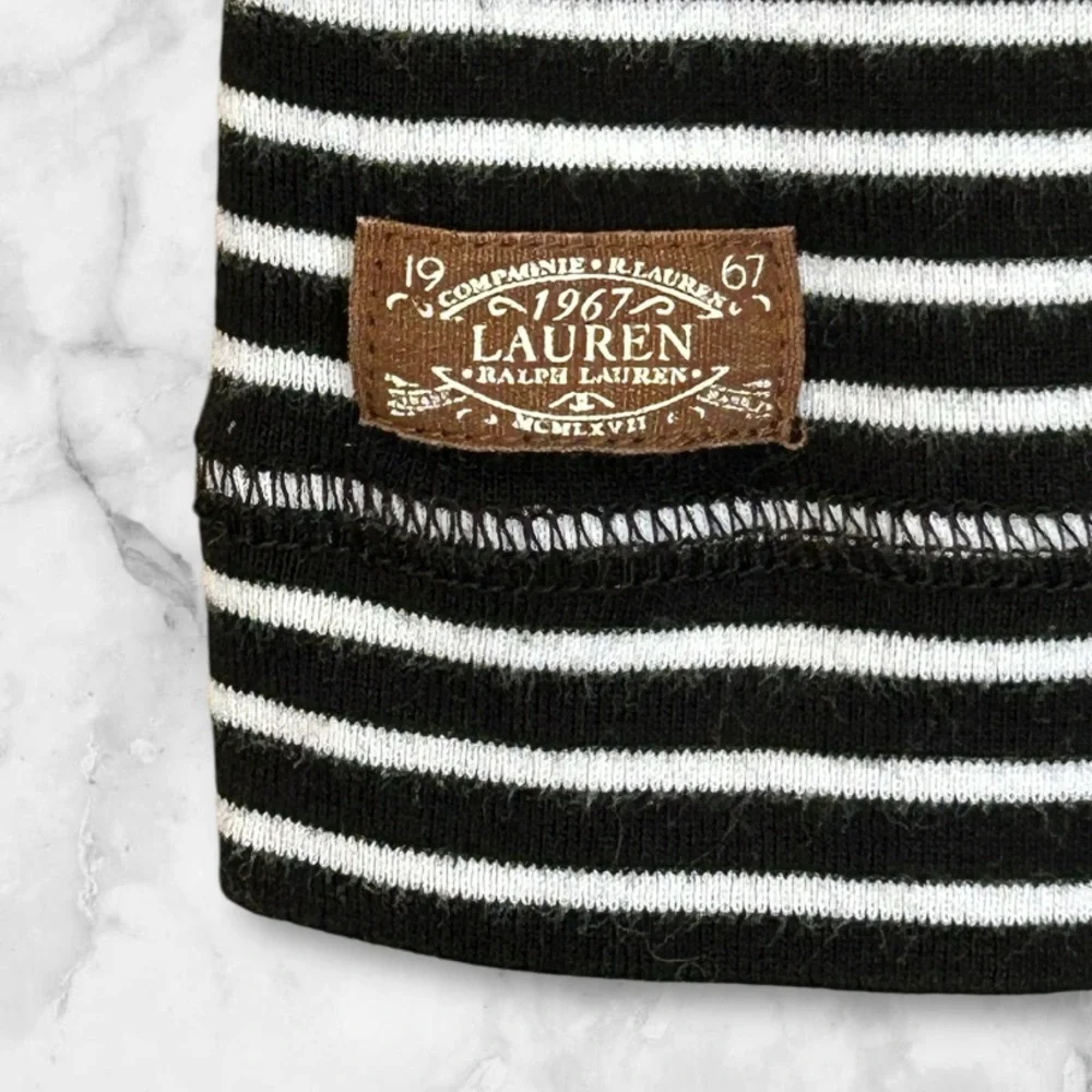Lauren Ralph Lauren Black White Striped Top Suede Elbow Patches and Accents Sz M - Picture 3 of 15
